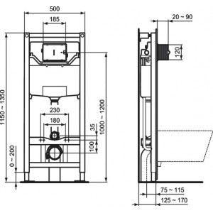 Инсталляция Ideal Standard PROSYS FRAME 120 M для подвесных унитазов, рама 50 см, без панели смыва