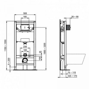 Инсталляция Ideal Standard PROSYS FRAME 120 P с пневматической панелью смыва "овал в квадрате", хром