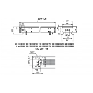 Конвектор внутрипольный с решеткой Techno Usual KVZ 200-105-800