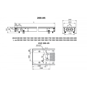 Конвектор внутрипольный с решеткой Techno Usual KVZ 200-85-1800