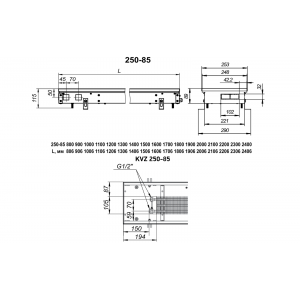 Конвектор внутрипольный с решеткой Techno Usual KVZ 250-85-1900