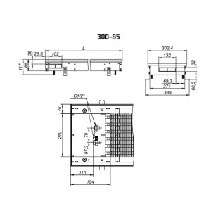 Конвектор внутрипольный с решеткой Techno Power KVZ 300-85-2200