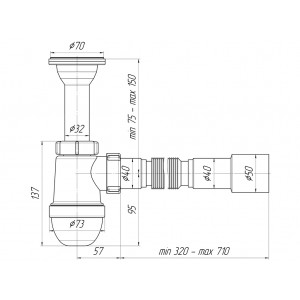 Сифон Ани 1 1/2"*40 с гибкой трубой  40*40*50
