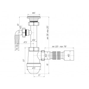 Сифон Ани 1 1/4"*40 с отводом с/м с гибкой трубой 40х50, винт 100